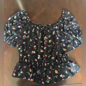 Banana Republic Black Floral Off-Shoulder Peplum Blouse